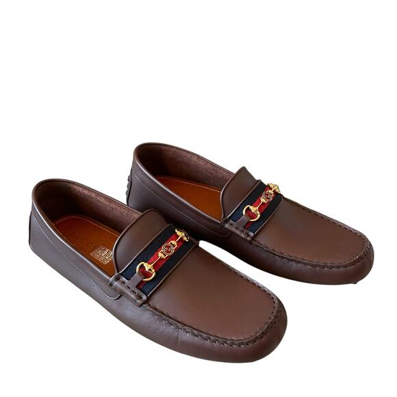 GUCCI Ayrton Web GG Horsebit Leather Driver Loafers Brown Size 12.5 | US 13 NEW - Picture 14 of 16
